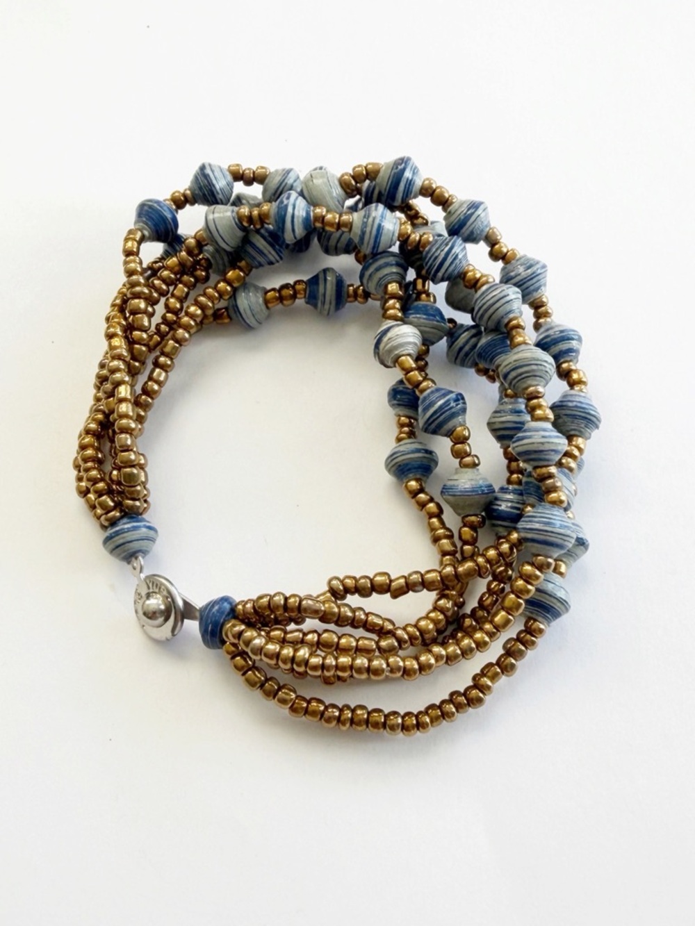 Teng Yue Sea Beaded Blue Brown Multi Strap Ball Clasp Boho Casual Bracelet